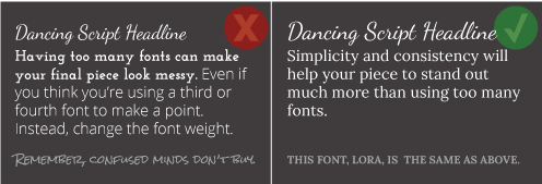 when pairing fonts, make a decision and stick to two fonts