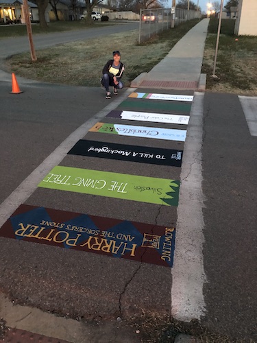 A crosswalk I painted to promote walkability (and reading amazing books!) - only took 11 hours!
